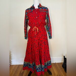Vintage southwestern skirt and blouse set , cotton , color patterned